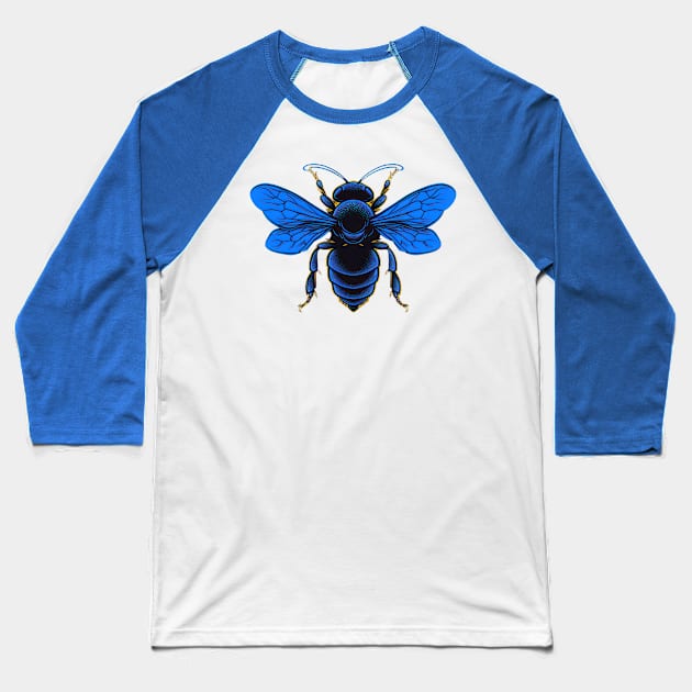 Blue Honeybee Baseball T-Shirt by TooplesArt